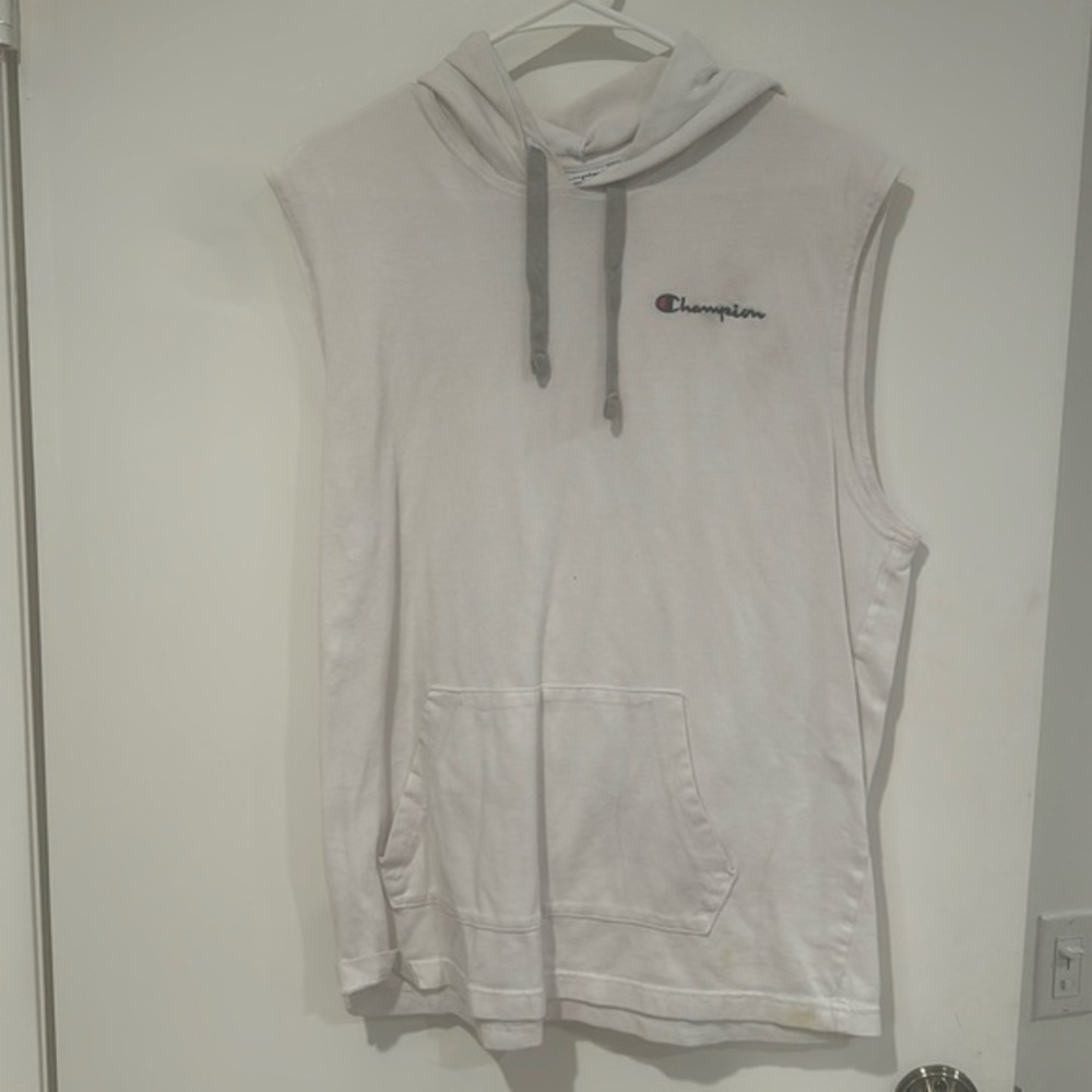 Champion Men’s Large Sleeveless Hoodie with Gray Drawstrings